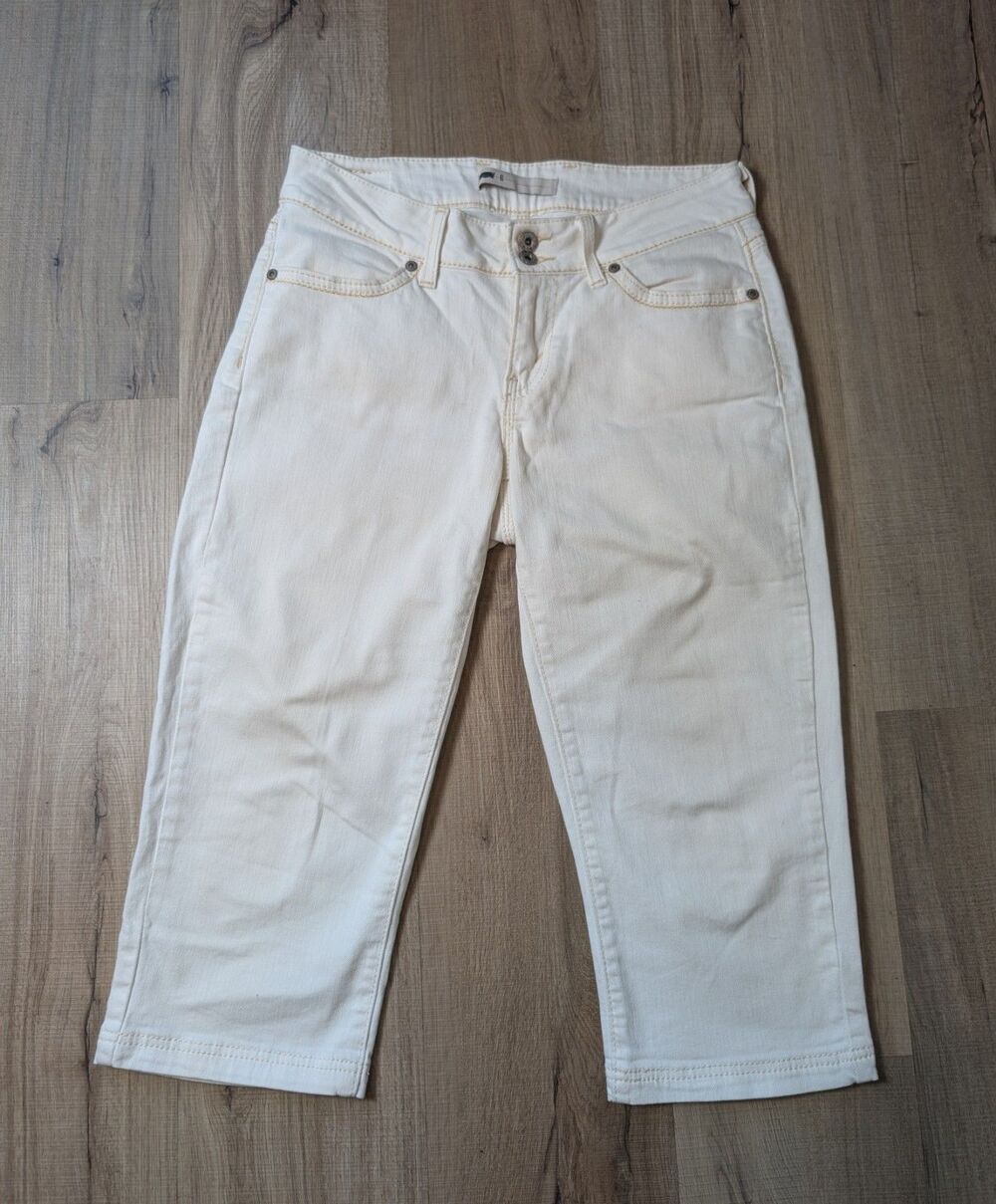 Levi's Capri Jeans Size 6 Straight Leg Off White Cream Stretch Flap Pockets